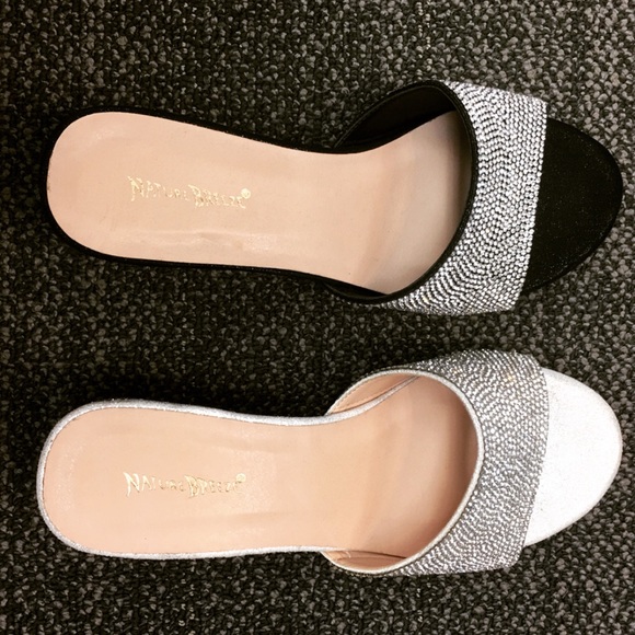 1 LEFT! Silver Rhinestone Bling Mule Heel 6.5 - Picture 7 of 8